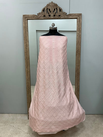 Gents Kurta Pure Chanderi Front Jaal Heavy Chicken Work Pink