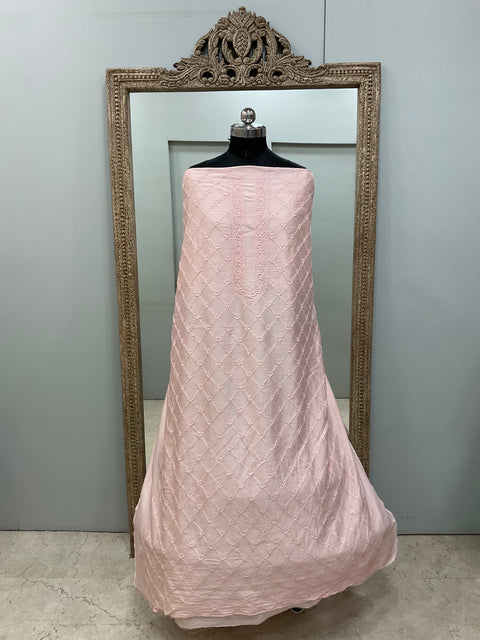 Gents Kurta Pure Chanderi Front Jaal Heavy Chicken Work Pink