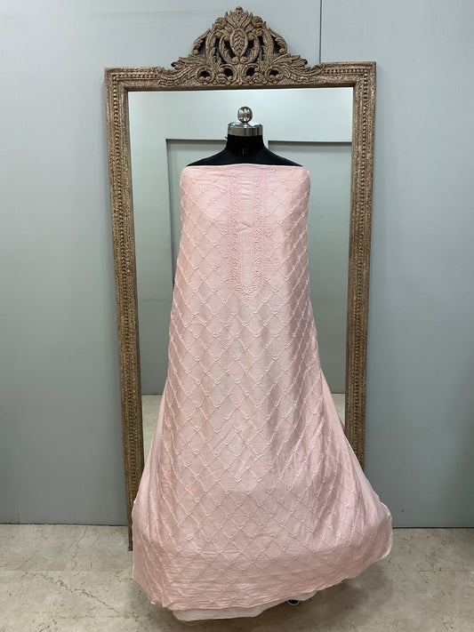 Gents Kurta Pure Chanderi Front Jaal Heavy Chicken Work Pink
