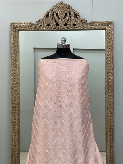 Gents Kurta Pure Chanderi Front Jaal Heavy Chicken Work Pink
