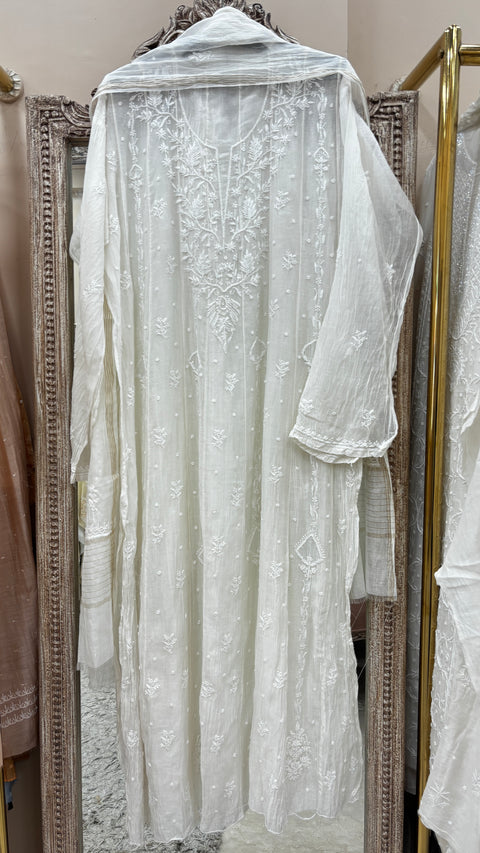 Pure Mul Anarkali Heavy Pearl And Cutdana Work With Dupatta Off White 01