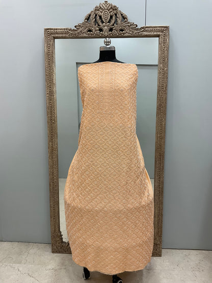 Gents Kurta Pure Chanderi Front Jaal Heavy Cutdana and Pearl Peach