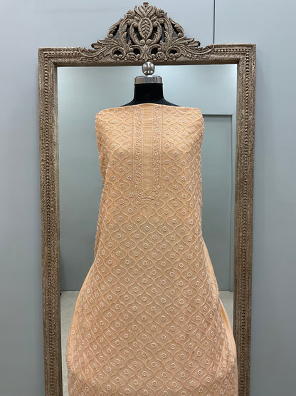 Gents Kurta Pure Chanderi Front Jaal Heavy Cutdana and Pearl Peach