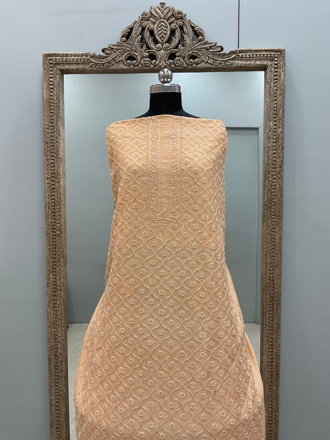 Gents Kurta Pure Chanderi Front Jaal Heavy Cutdana and Pearl Peach