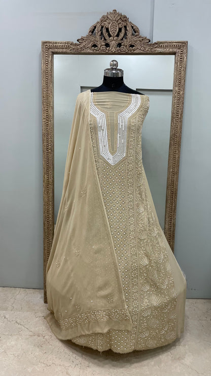 Pearl Gala Straight with Heavy Pearl And Cutdana Work With Dupatta Beige