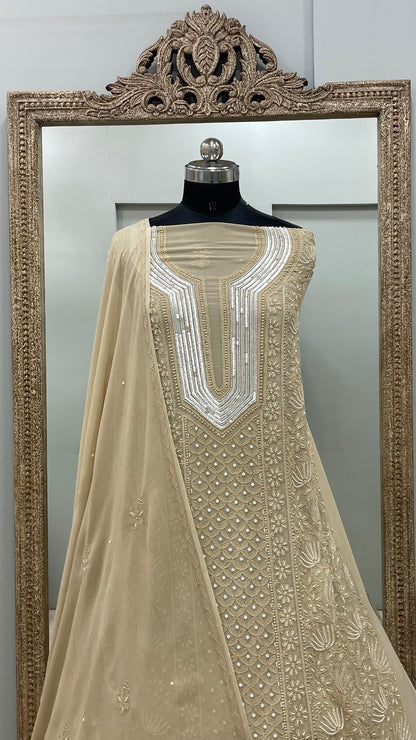 Pearl Gala Straight with Heavy Pearl And Cutdana Work With Dupatta Beige