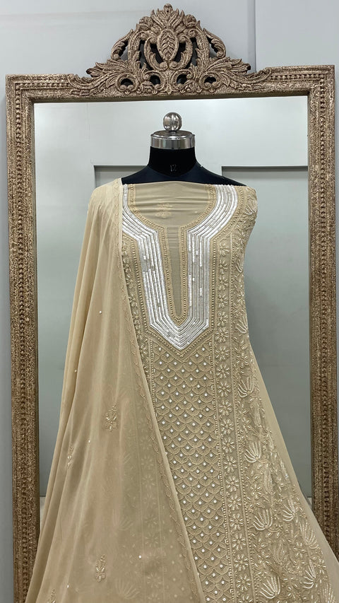 Pearl Gala Straight with Heavy Pearl And Cutdana Work With Dupatta Beige
