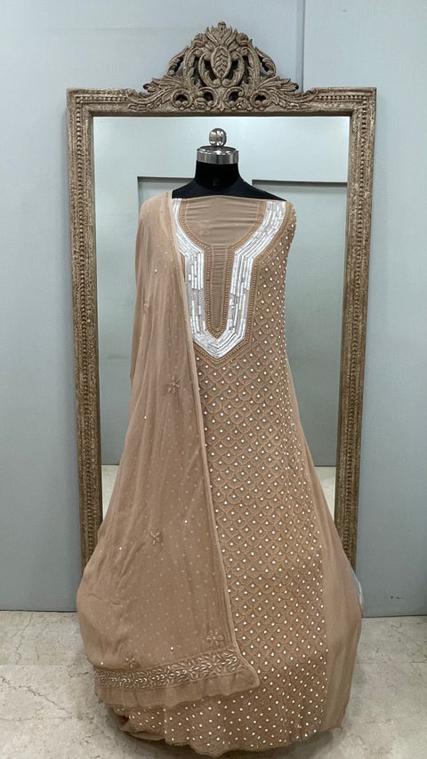 Pearl Gala Straight with Heavy Pearl And Cutdana Work With Dupatta Beige