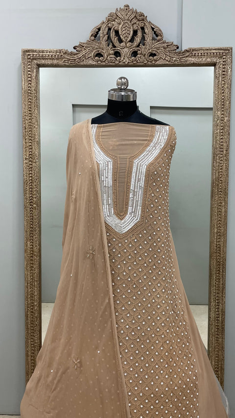 Pearl Gala Straight with Heavy Pearl And Cutdana Work With Dupatta Beige