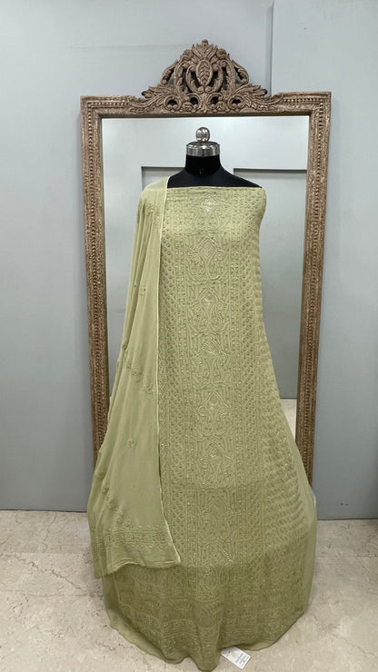Colored Pearl Georgette Shirt With Dupatta  Green