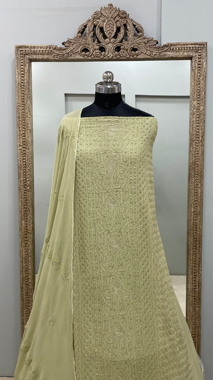 Colored Pearl Georgette Shirt With Dupatta  Green