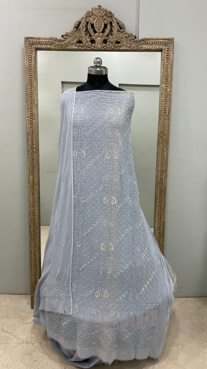Multicolored Cutdana and Sequence Straight Blue
