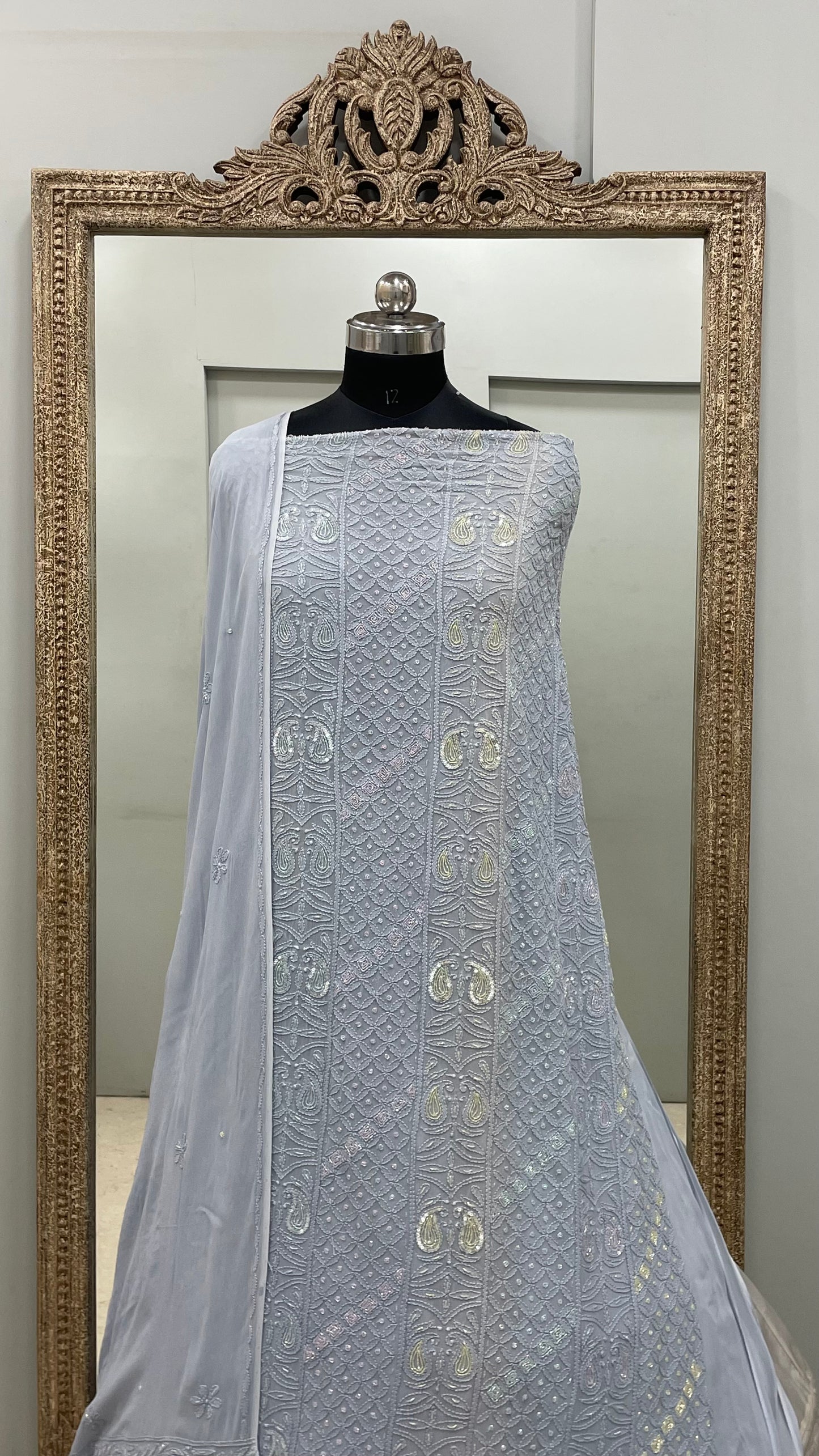 Multicolored Cutdana and Sequence Straight Blue