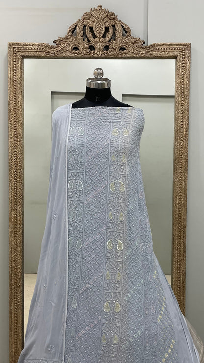 Multicolored Cutdana and Sequence Straight Blue
