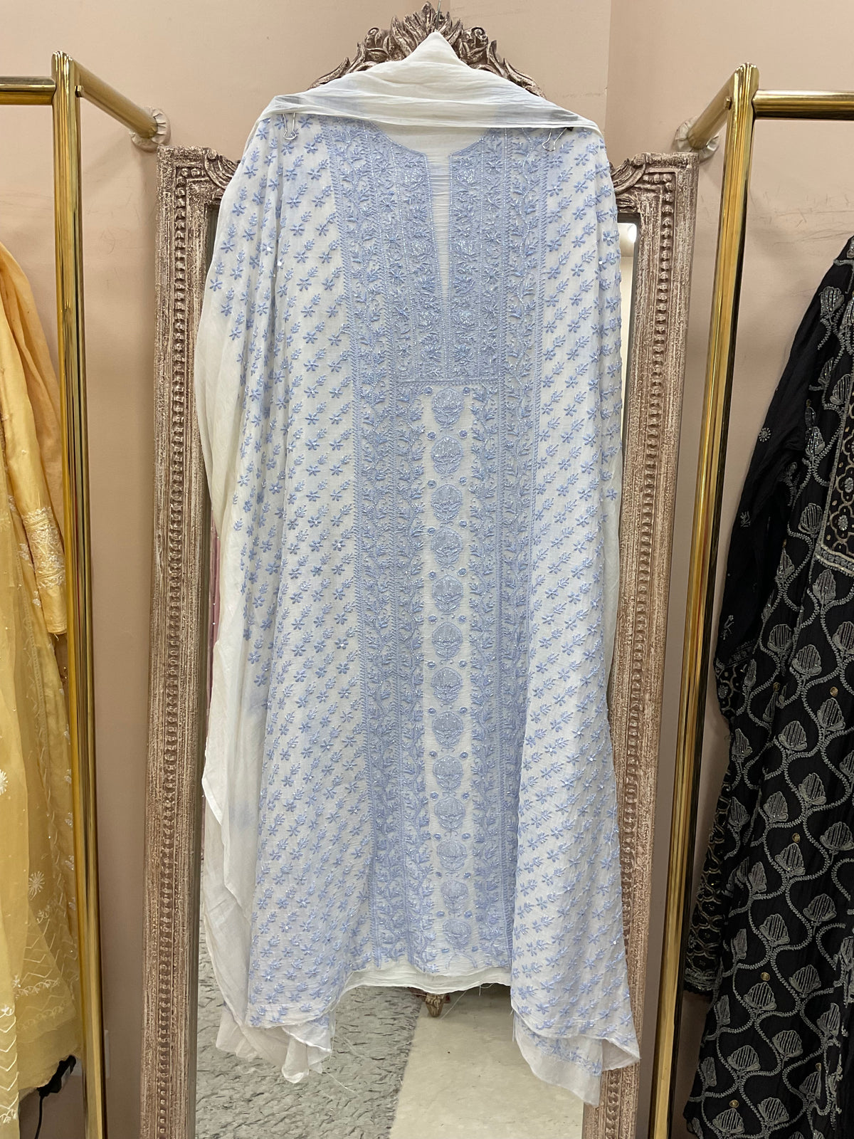 Pure Mulmul Cotton Kurta Pearl And Addon Work With Dupatta White
