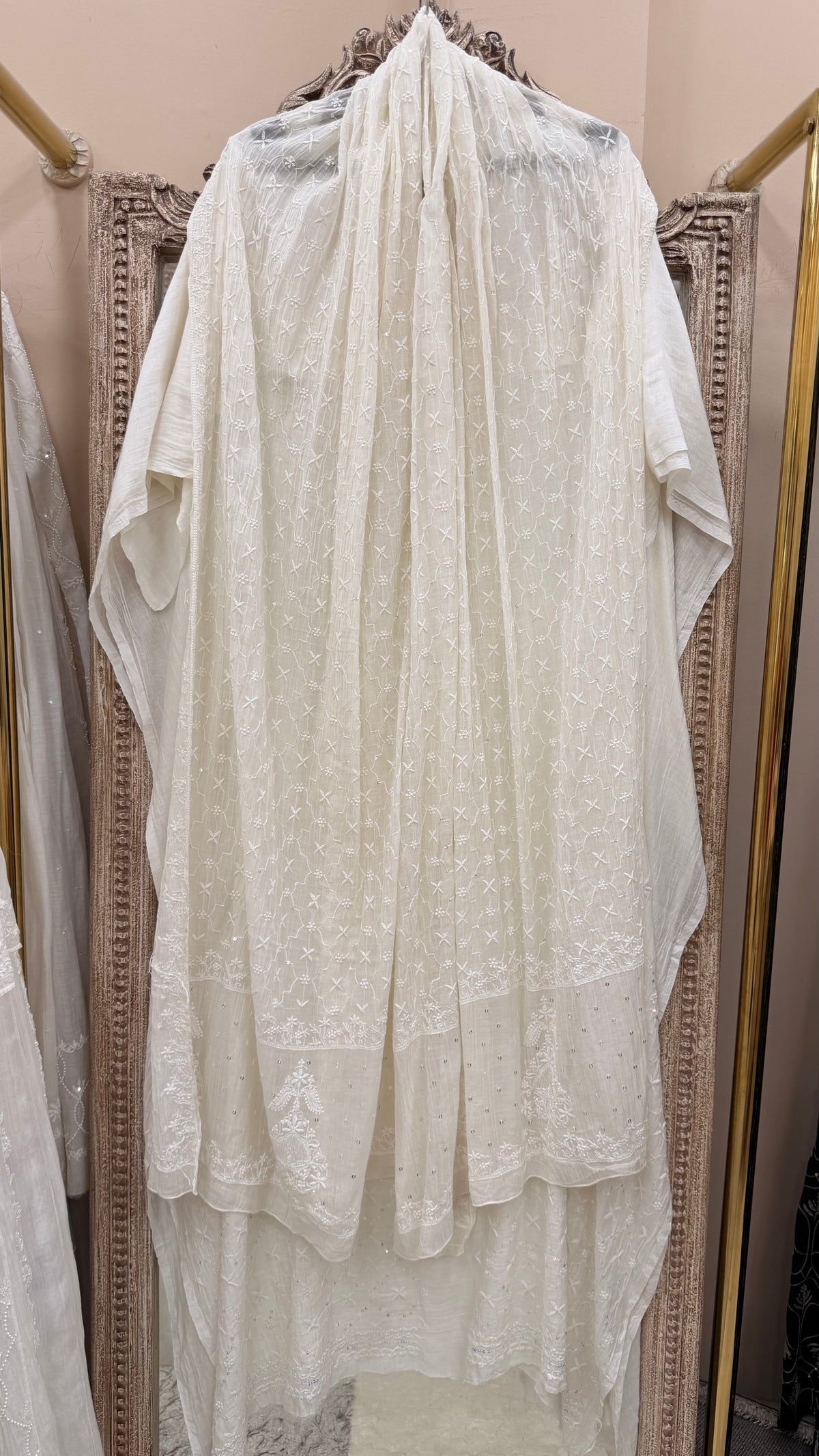 Pure Mulmul Cotton  Kurta Pearl And Addon Work With Heavy Dupatta White 03