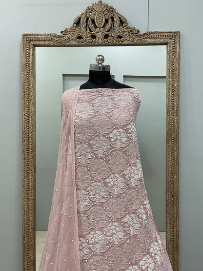 Pure Georgette Heavy Pearl Cutdana and Sequence Designer Onion Pink