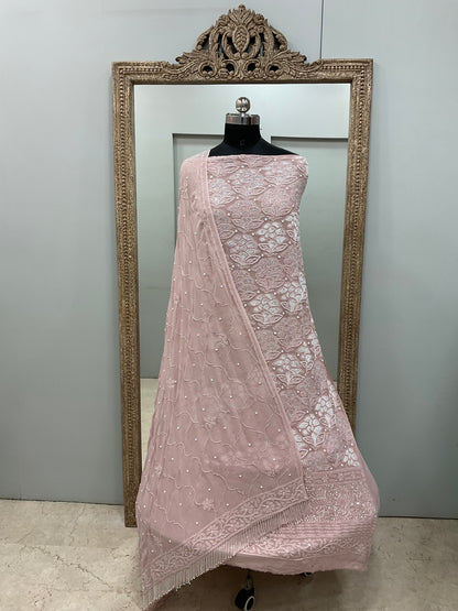 Pure Georgette Heavy Pearl Cutdana and Sequence Designer Onion Pink