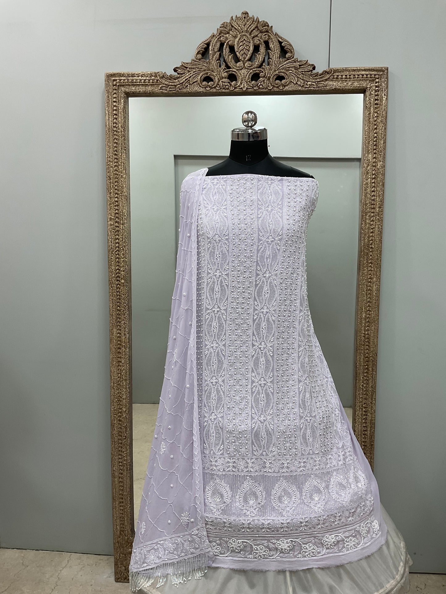 Pure Georgette Heavy Pearl Cutdana and Sequence Designer Lilac