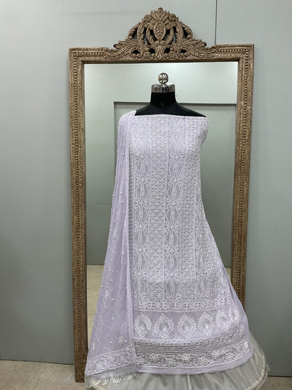 Pure Georgette Heavy Pearl Cutdana and Sequence Designer Lilac
