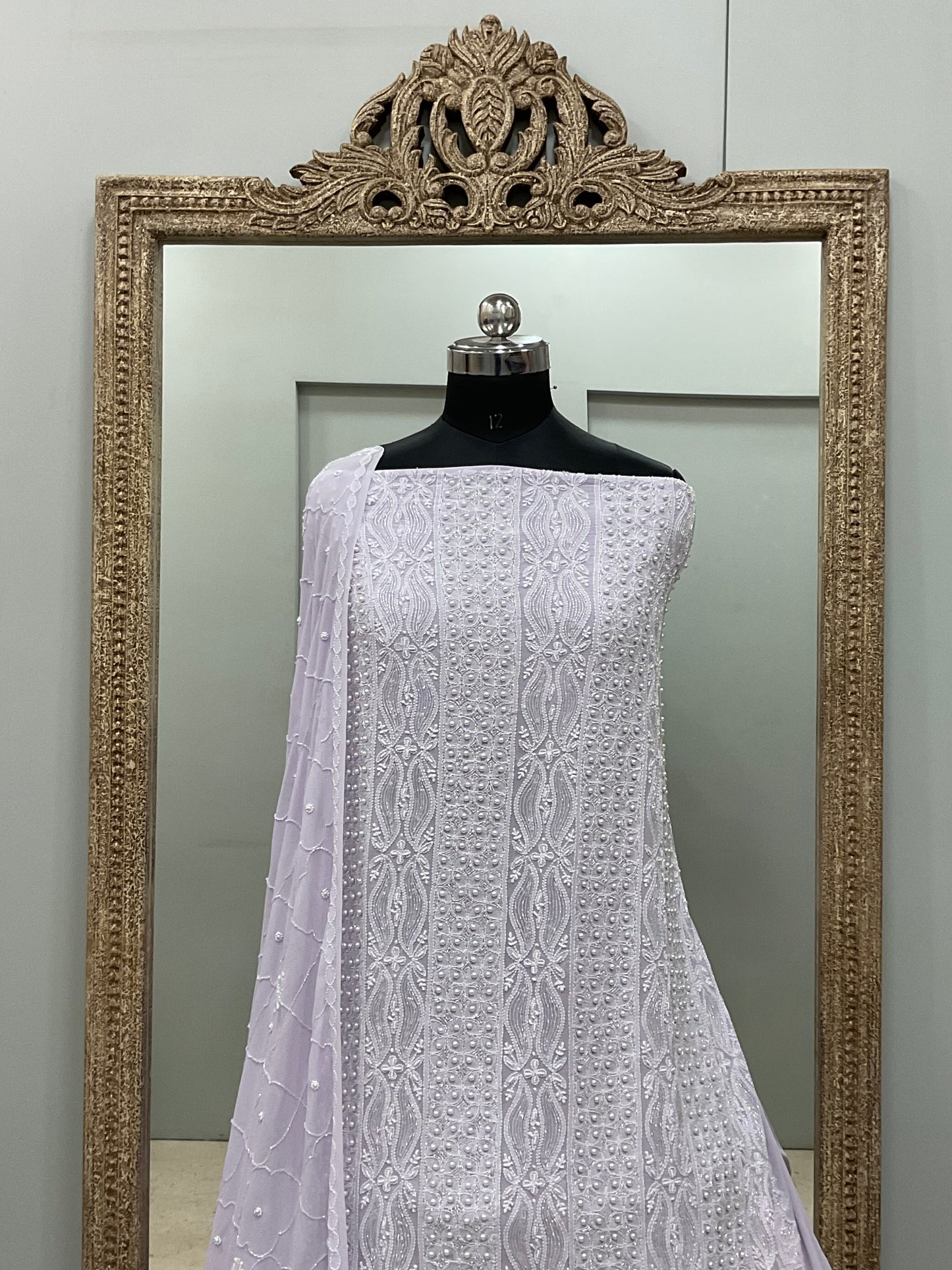 Pure Georgette Heavy Pearl Cutdana and Sequence Designer Lilac