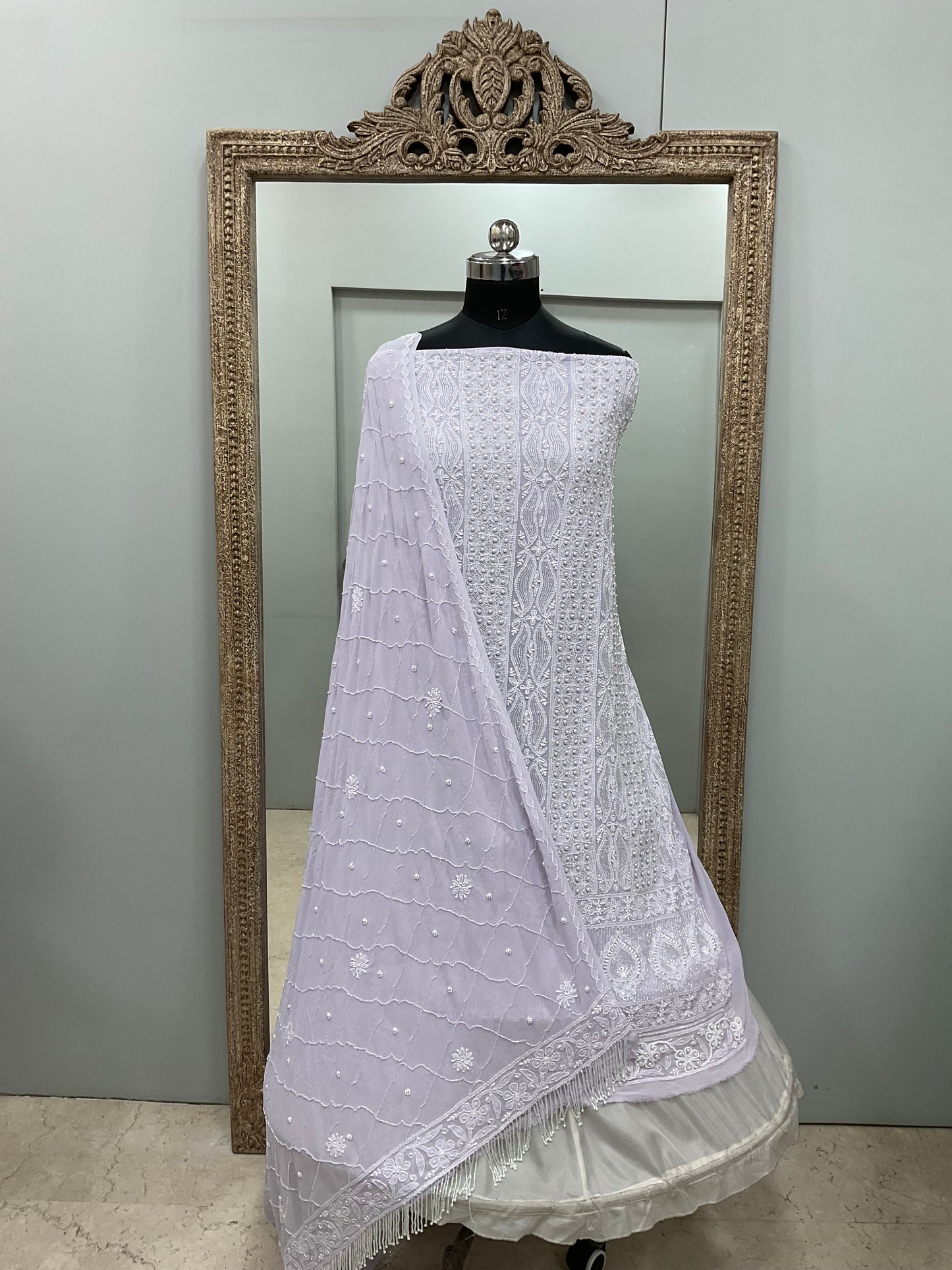 Pure Georgette Heavy Pearl Cutdana and Sequence Designer Lilac