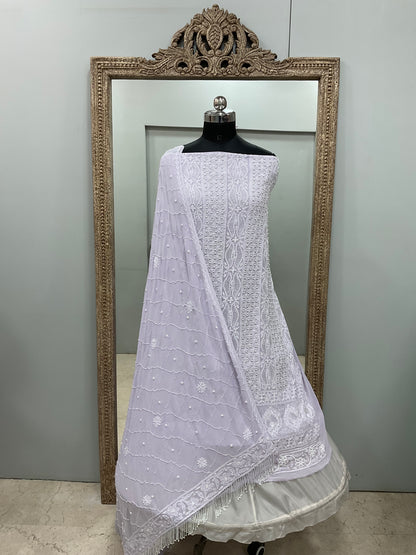 Pure Georgette Heavy Pearl Cutdana and Sequence Designer Lilac