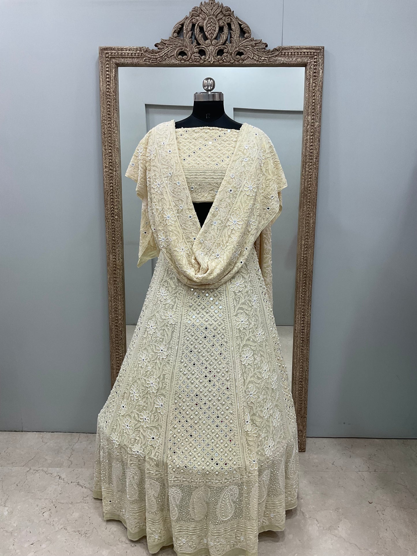 Georgette Lehenga Heavy Pearl and Sequence,Mirror Work Light Yellow
