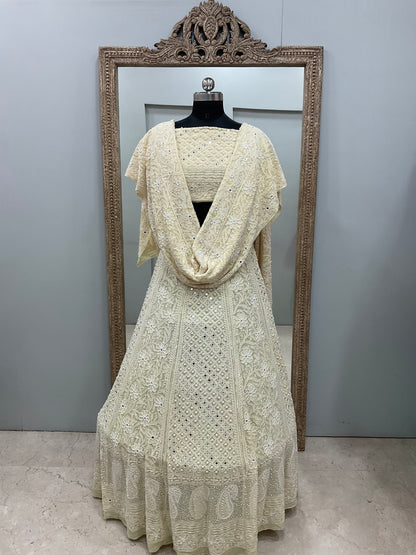 Georgette Lehenga Heavy Pearl and Sequence,Mirror Work Light Yellow