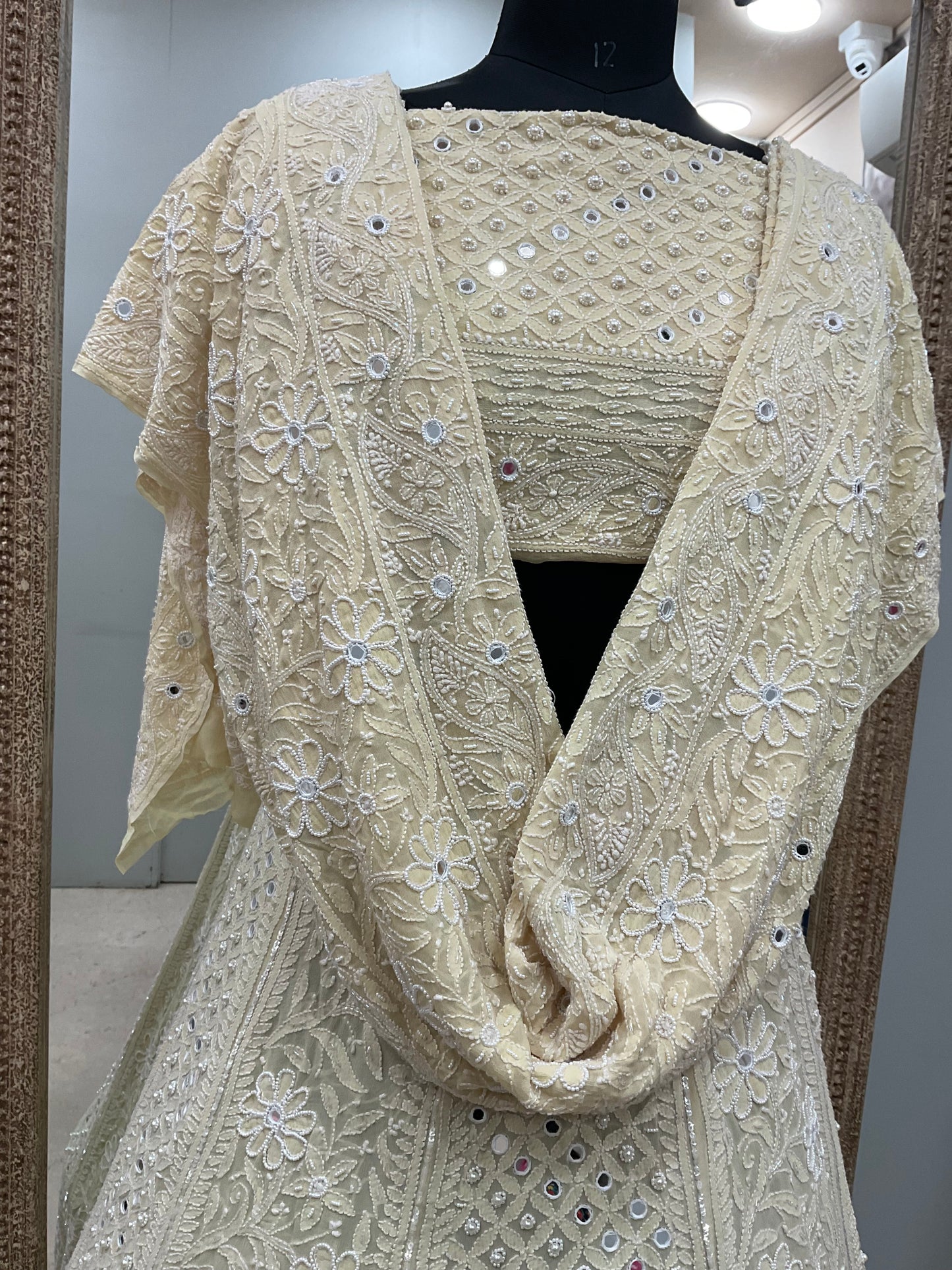 Georgette Lehenga Heavy Pearl and Sequence,Mirror Work Light Yellow