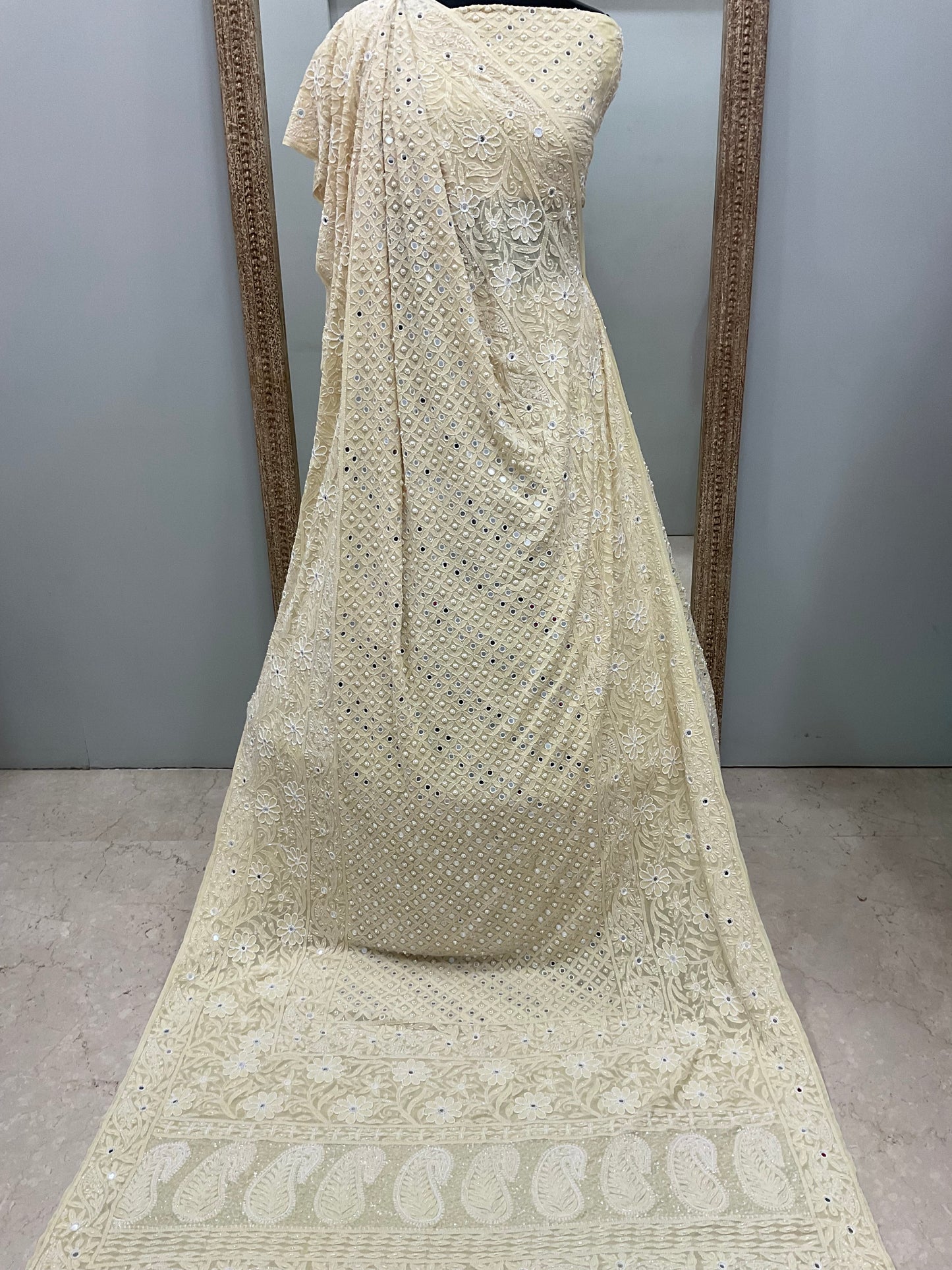 Georgette Lehenga Heavy Pearl and Sequence,Mirror Work Light Yellow