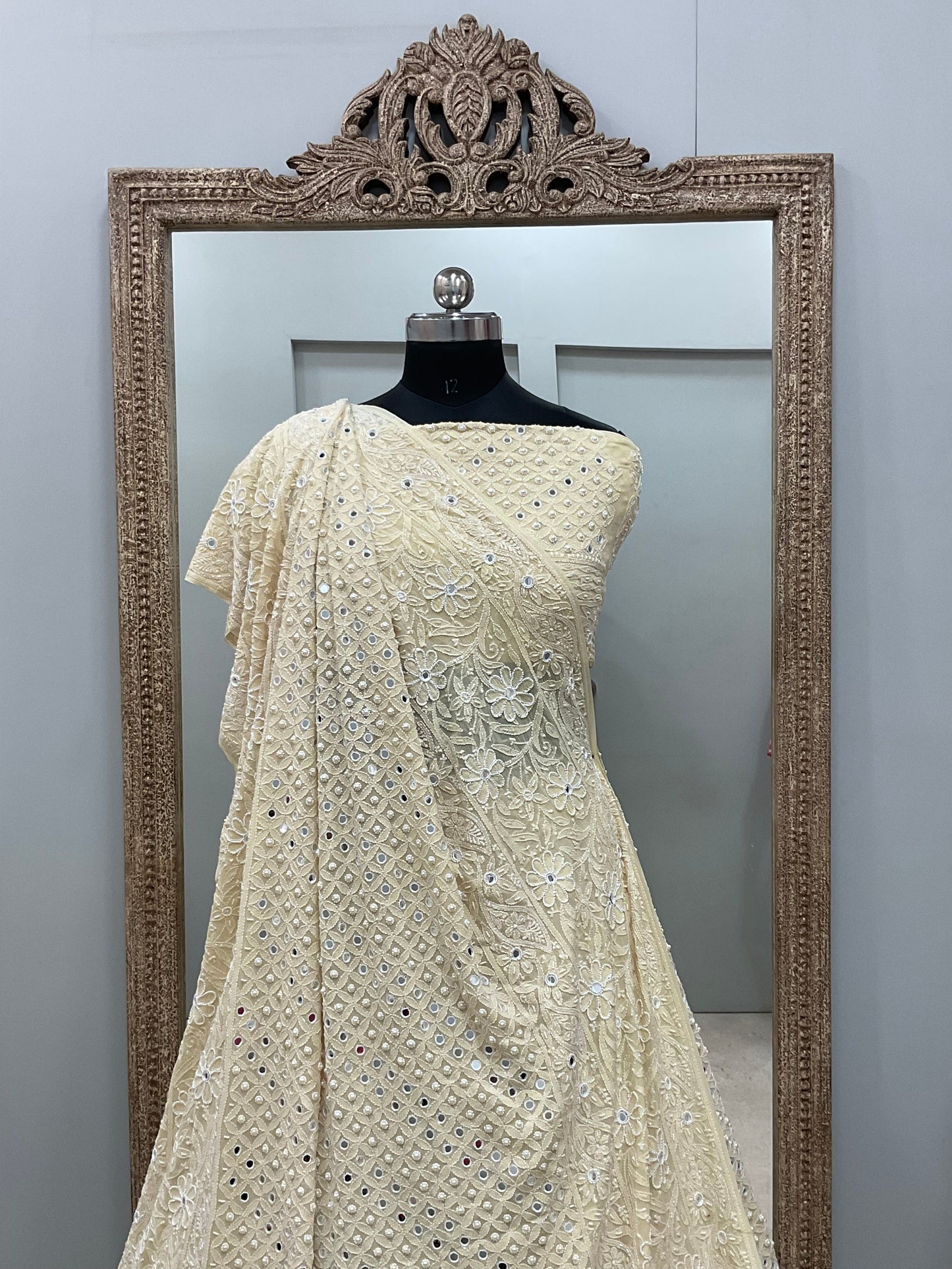 Georgette Lehenga Heavy Pearl and Sequence,Mirror Work Light Yellow