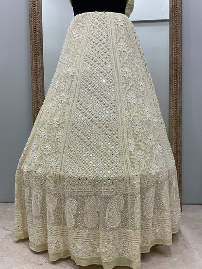 Georgette Lehenga Heavy Pearl and Sequence,Mirror Work Light Yellow