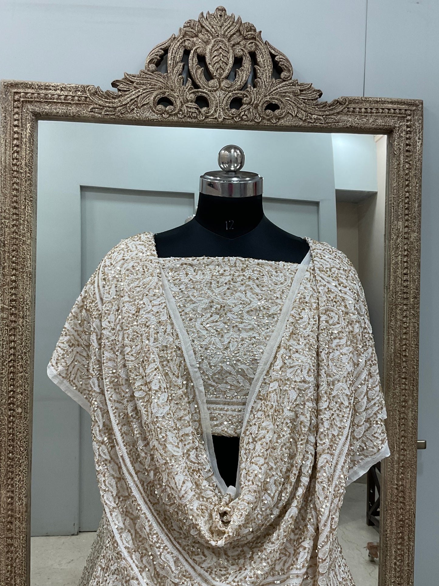 Pure Georgette Lehenga Heavy Cutdana and Pearl Work Golden And White