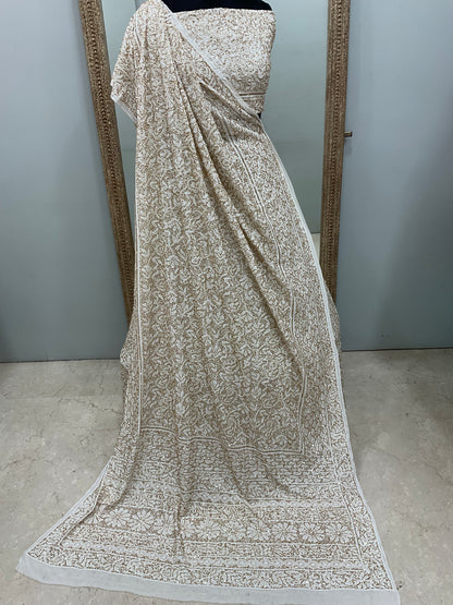 Pure Georgette Lehenga Heavy Cutdana and Pearl Work Golden And White