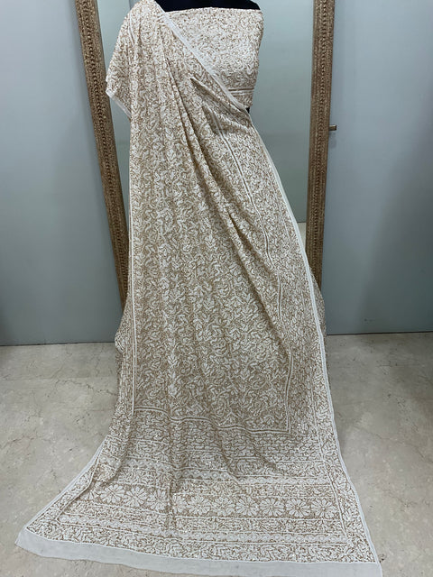 Pure Georgette Lehenga Heavy Cutdana and Pearl Work Golden And White