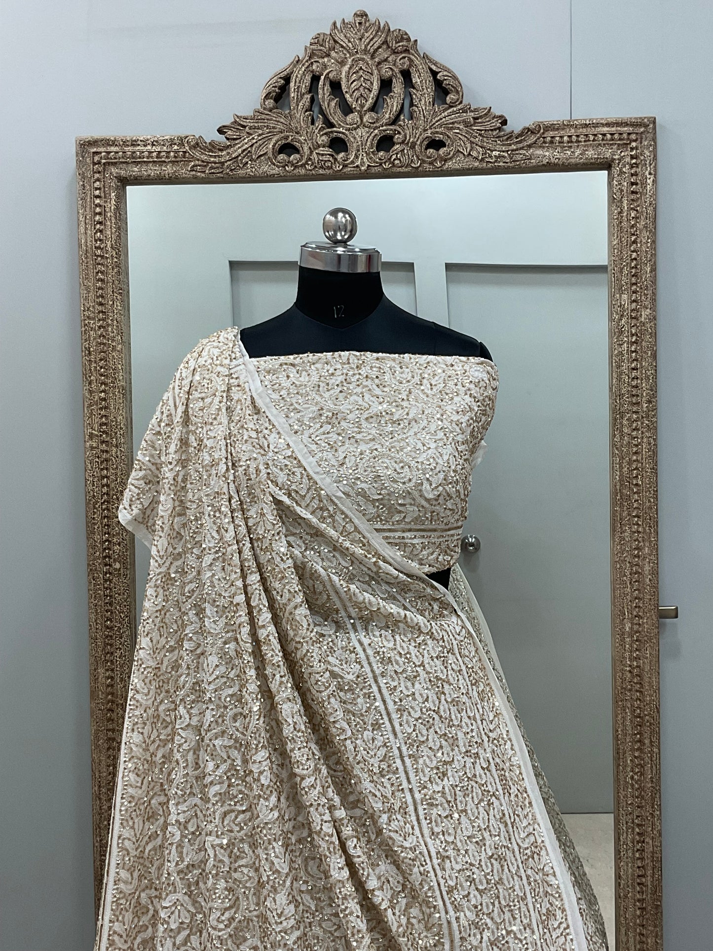 Pure Georgette Lehenga Heavy Cutdana and Pearl Work Golden And White