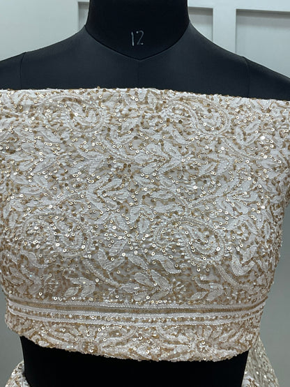 Pure Georgette Lehenga Heavy Cutdana and Pearl Work Golden And White