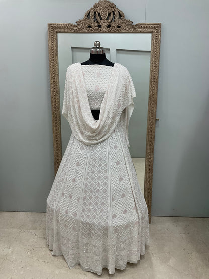 Pure Georgette Lehenga Heavy Sequnce,Cutdana and Pearl Work White