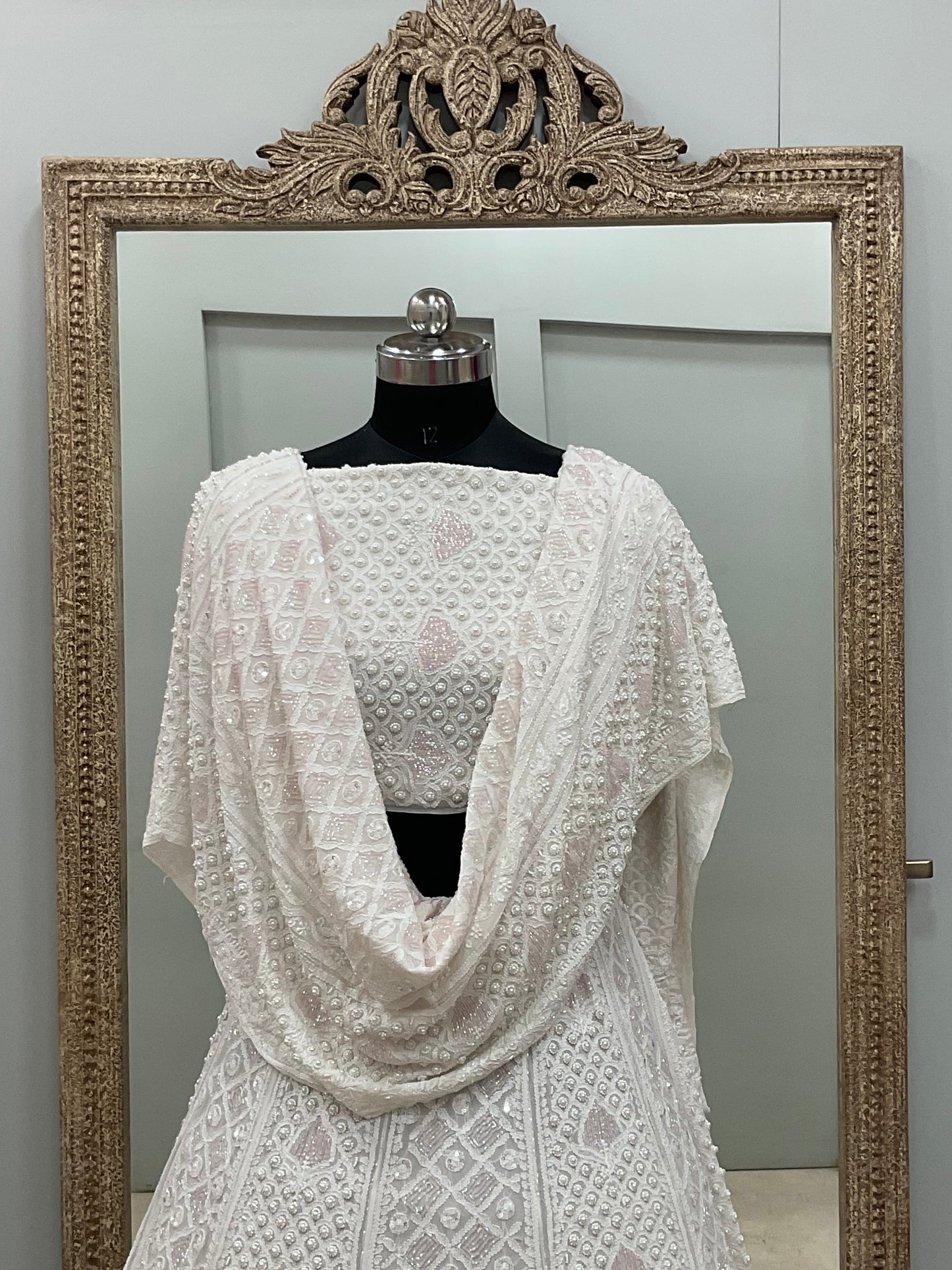 Pure Georgette Lehenga Heavy Sequnce,Cutdana and Pearl Work White