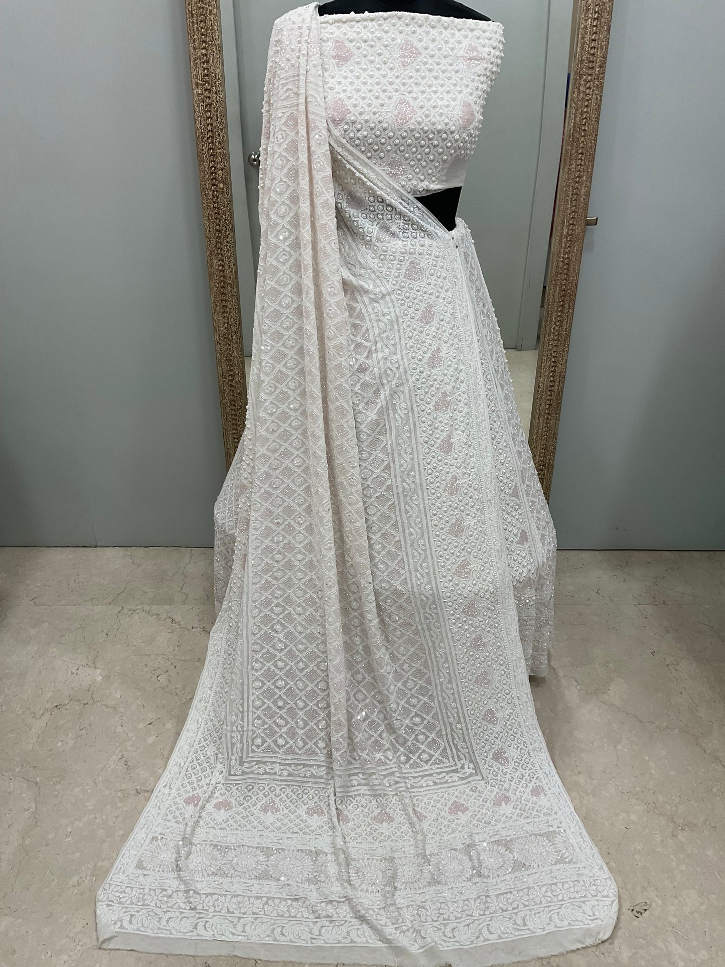 Pure Georgette Lehenga Heavy Sequnce,Cutdana and Pearl Work White
