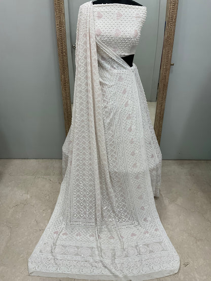 Pure Georgette Lehenga Heavy Sequnce,Cutdana and Pearl Work White