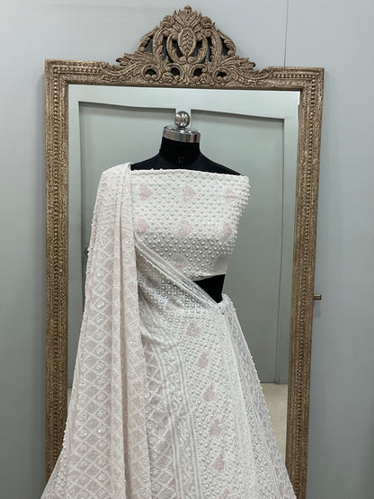 Pure Georgette Lehenga Heavy Sequnce,Cutdana and Pearl Work White