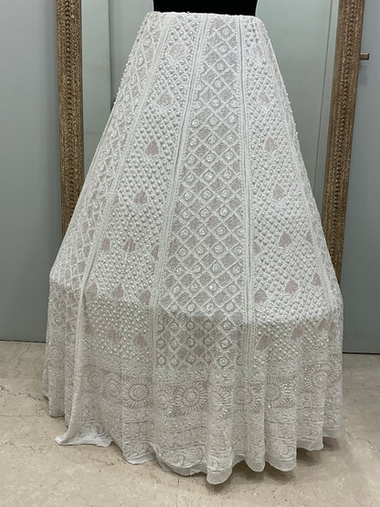 Pure Georgette Lehenga Heavy Sequnce,Cutdana and Pearl Work White