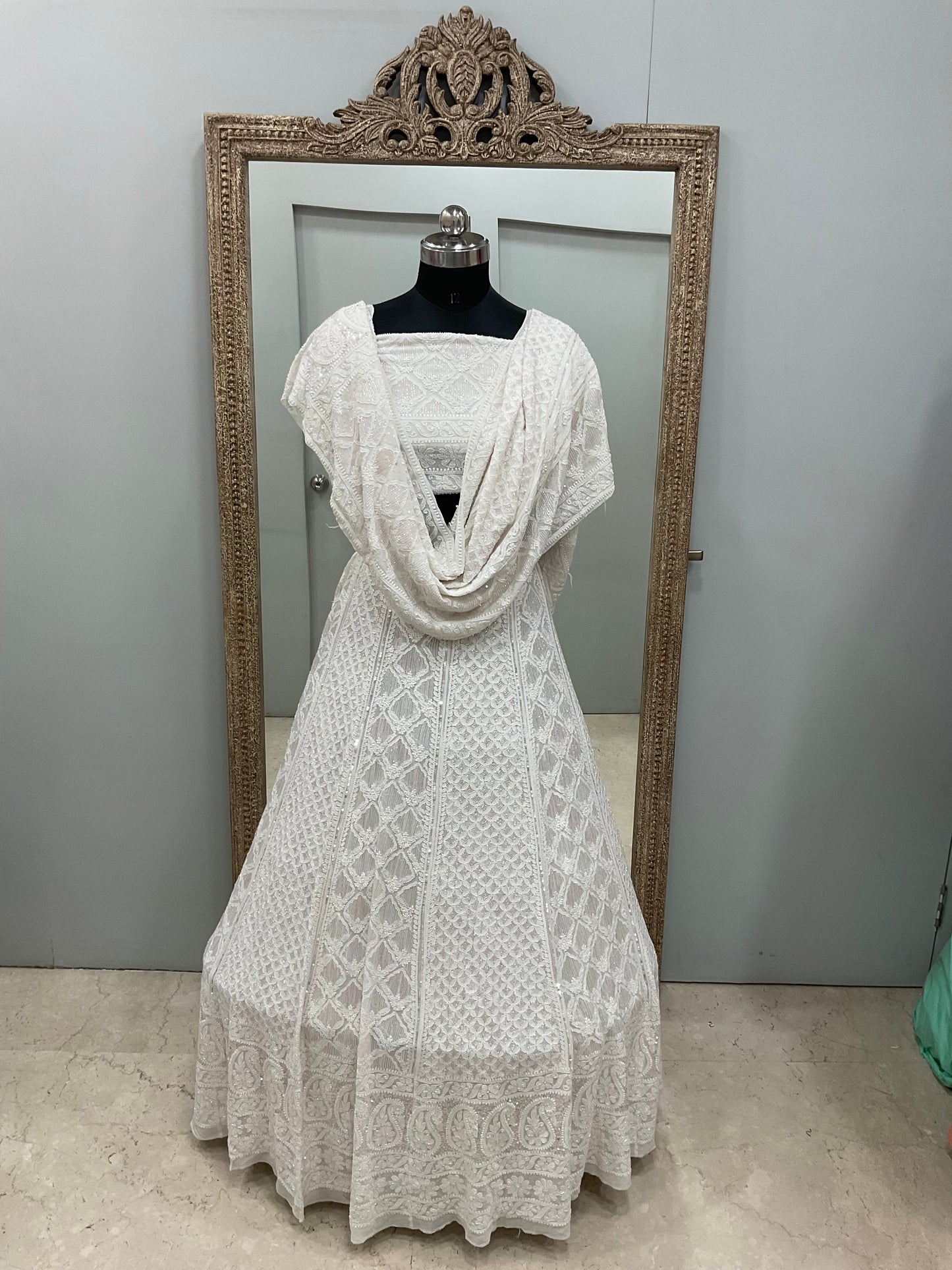 Pure Georgette Lehenga Heavy Sequnce,Cutdana and Pearl Work White