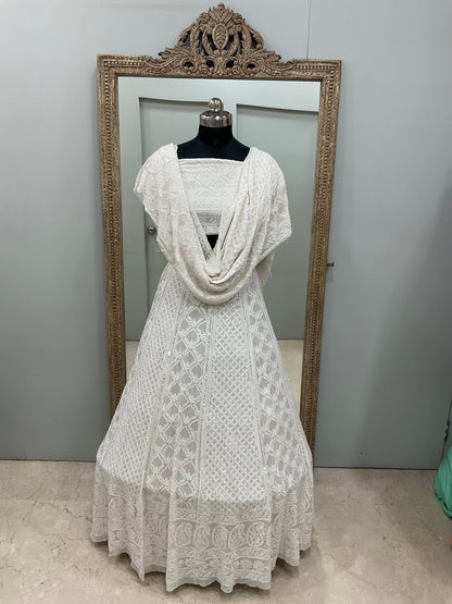 Pure Georgette Lehenga Heavy Sequnce,Cutdana and Pearl Work White