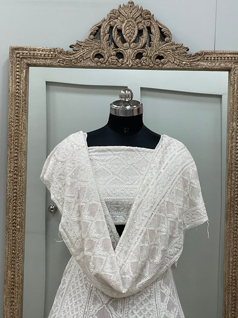 Pure Georgette Lehenga Heavy Sequnce,Cutdana and Pearl Work White