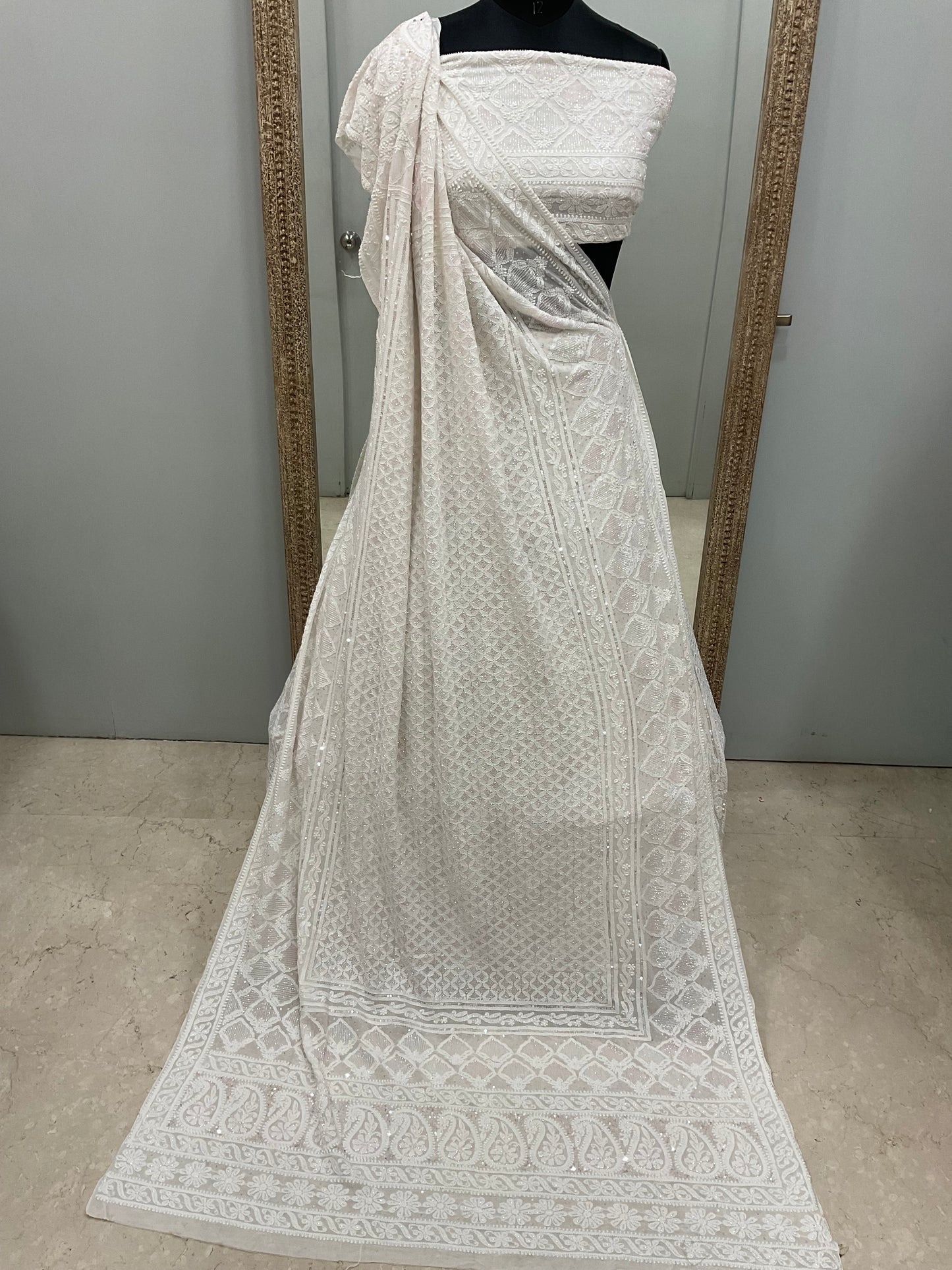 Pure Georgette Lehenga Heavy Sequnce,Cutdana and Pearl Work White