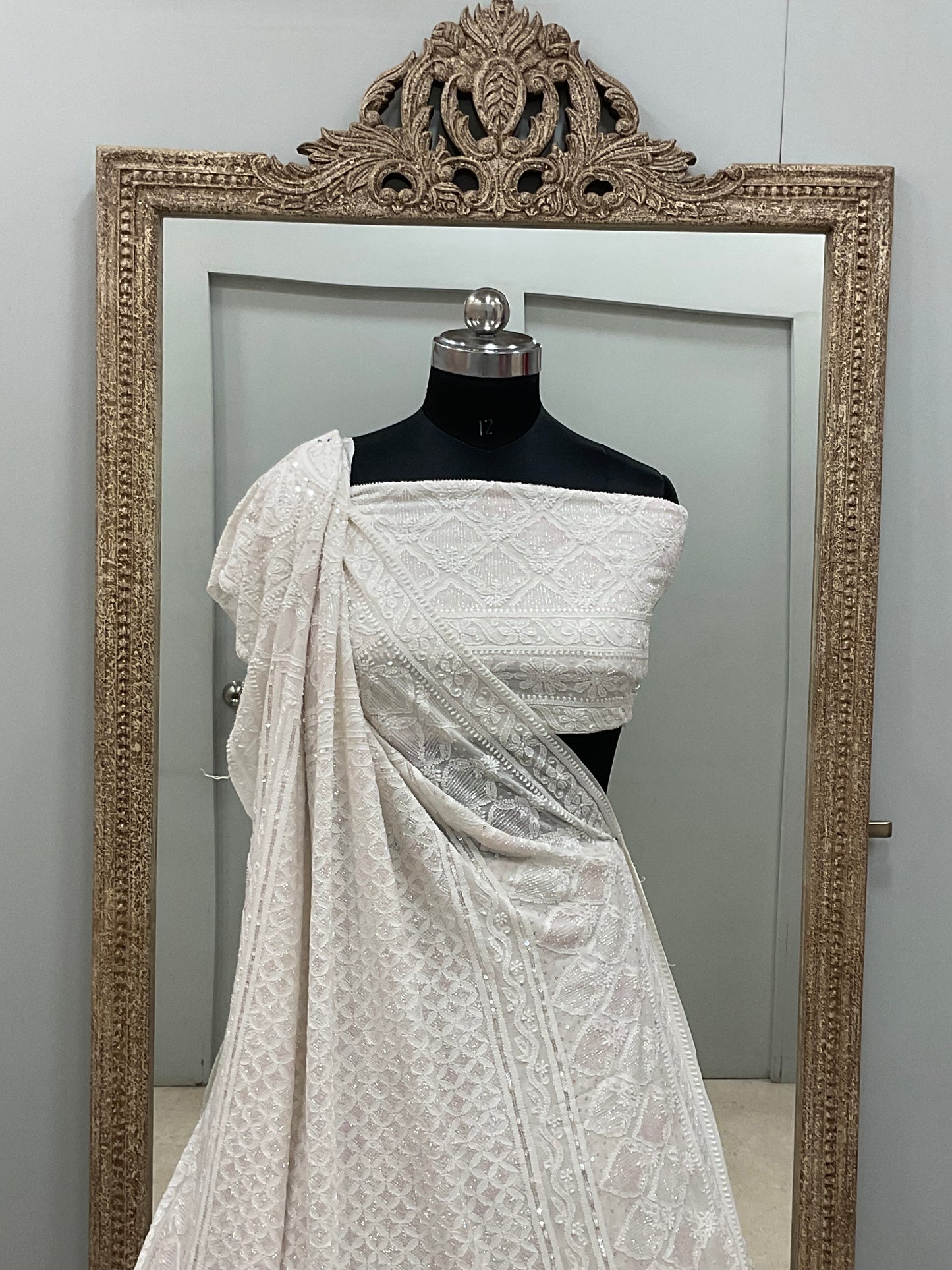 Pure Georgette Lehenga Heavy Sequnce,Cutdana and Pearl Work White