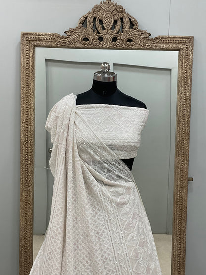 Pure Georgette Lehenga Heavy Sequnce,Cutdana and Pearl Work White